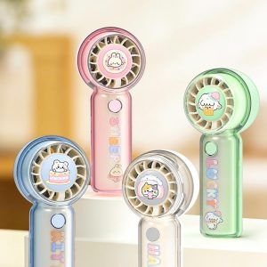 Creative cartoon cute pet transparent handheld fan, USB rechargeable portable multifunctional multi speed mini fan, suitable for outdoor use and ideal as a gift