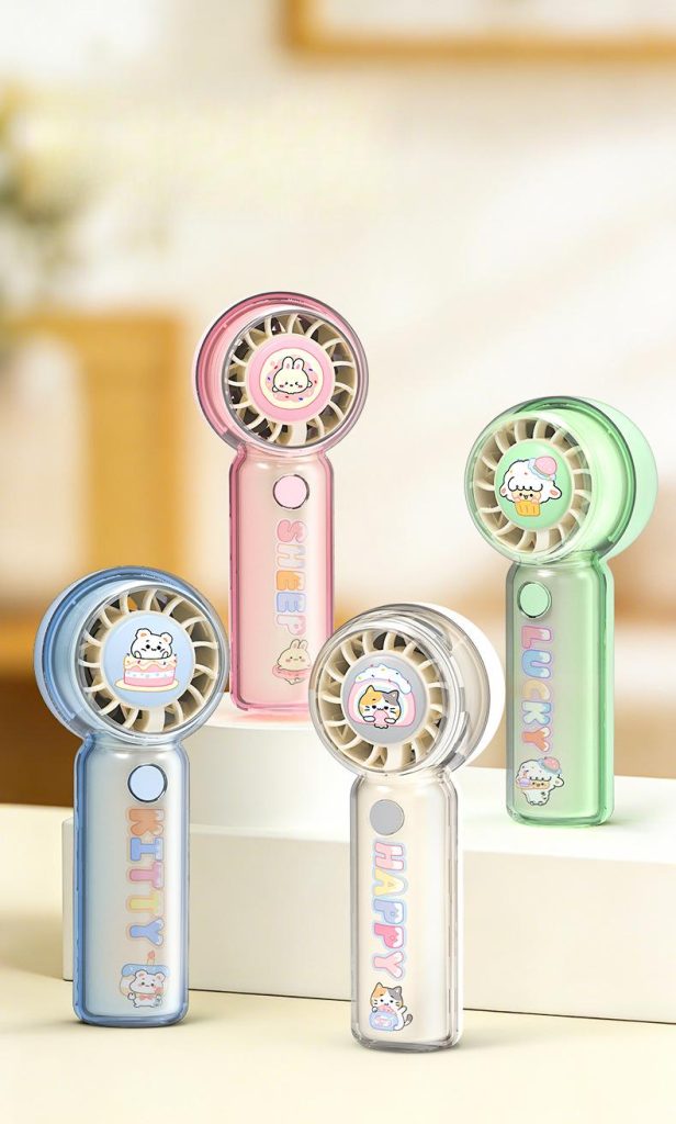 Creative cartoon cute pet transparent handheld fan, USB rechargeable portable multifunctional multi speed mini fan, suitable for outdoor use and ideal as a gift