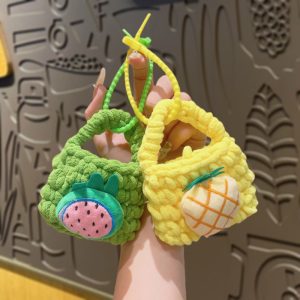Fruit-shaped mini coin purse, knitted earphone bag, keychain pendant doll, handmade creative trinket wholesale