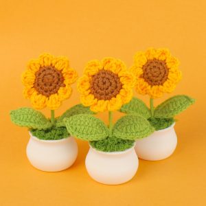 成品跨境毛线向日葵盆栽仿真花书房桌面摆件毕业季礼品教师节礼物